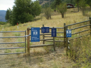 This gate on the KVR is now locked with a new No Access sign, Kettle Valley Railway Okanagan Falls to Vaseux Lake, 2011-08.